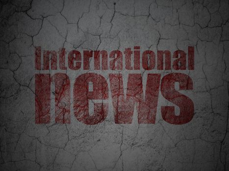 News concept: Red International News on grunge textured concrete wall background