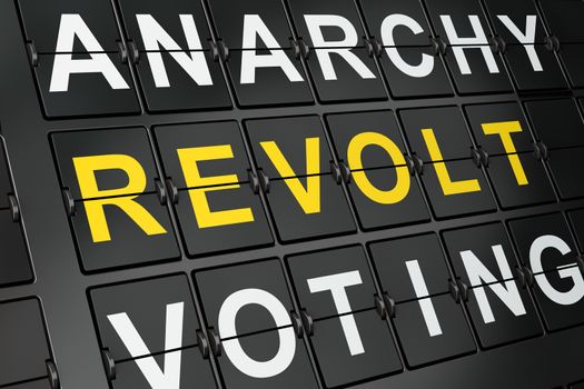 Political concept: Revolt on airport board background, 3d render 