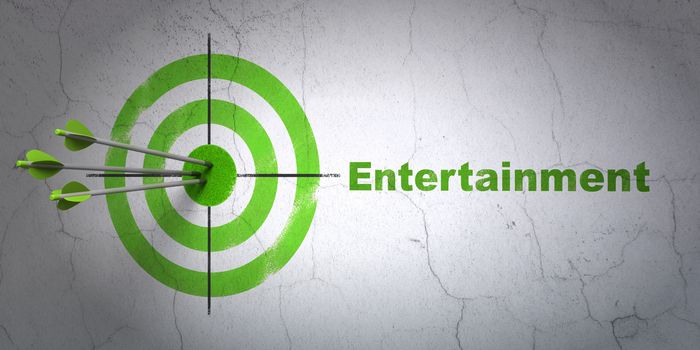 Success holiday concept: arrows hitting the center of target, Green Entertainment on wall background