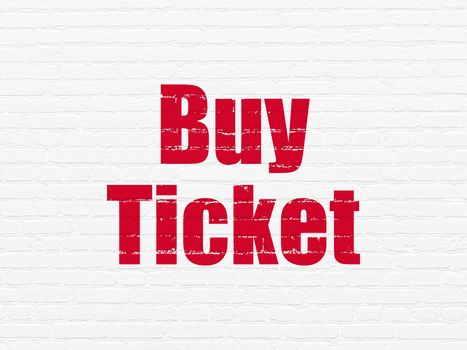 Travel concept: Painted red text Buy Ticket on White Brick wall background