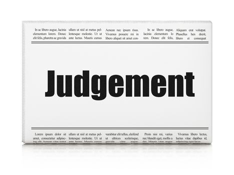 Law concept: newspaper headline Judgement on White background, 3d render