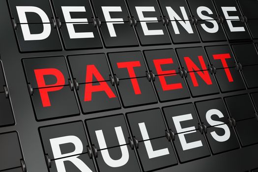 Law concept: Patent on airport board background, 3d render 