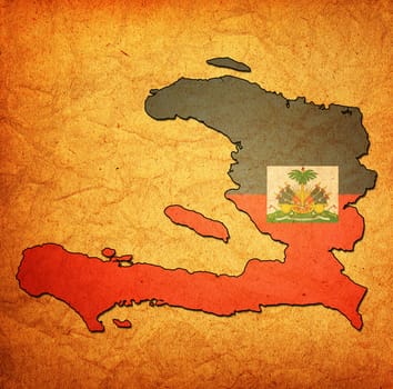 map with flag of haiti with national borders