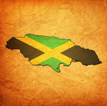 map with flag of jamaica with national borders