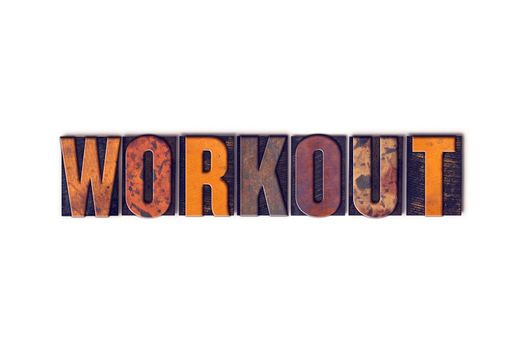 The word "Workout" written in isolated vintage wooden letterpress type on a white background.