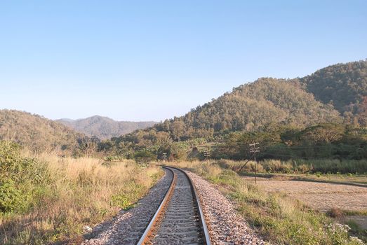 railroad rails in to the mountain