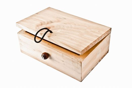 Wooden box on white background