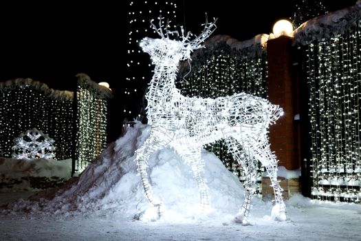 The photo depicts a Christmas reindeer from light bulbs