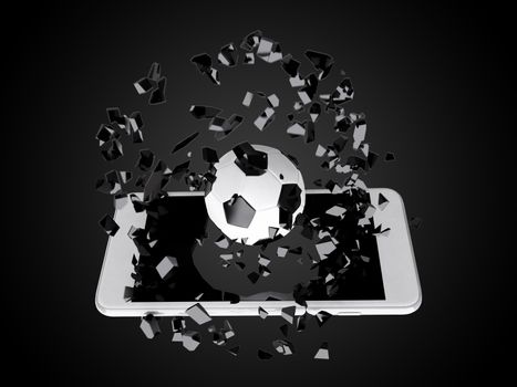 soccer burst out of the smartphone, technology background