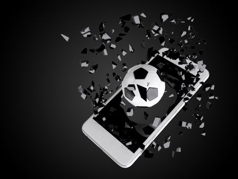 soccer burst out of the smartphone, technology background