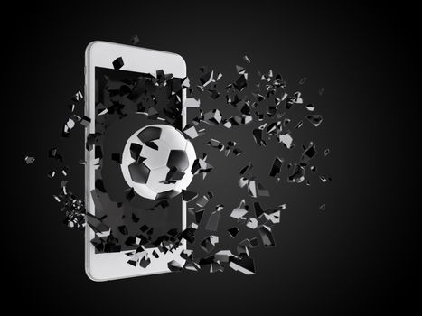 soccer burst out of the smartphone, technology background