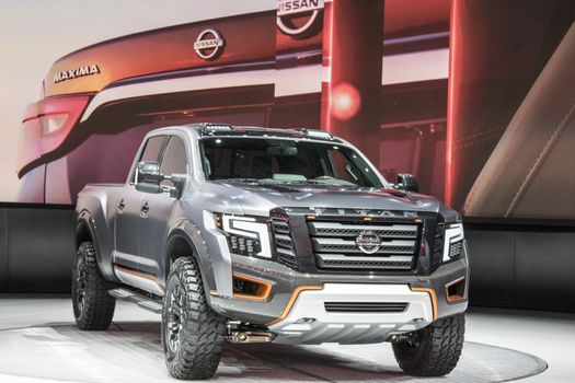 DETROIT - JANUARY 17 :The 2017 Nissan Titan Pickup truck at The North American International Auto Show January 17, 2016 in Detroit, Michigan.
