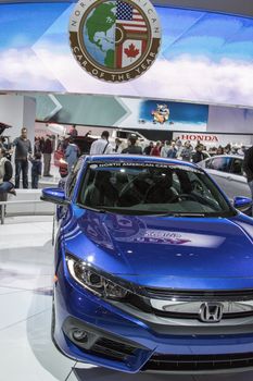 DETROIT - JANUARY 17 :The 2016 North american car of the year 2017 Honda Civic at The North American International Auto Show January 17, 2016 in Detroit, Michigan.