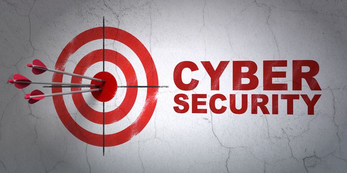 Success privacy concept: arrows hitting the center of target, Red Cyber Security on wall background