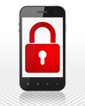 Privacy concept: Smartphone with red Closed Padlock icon on display