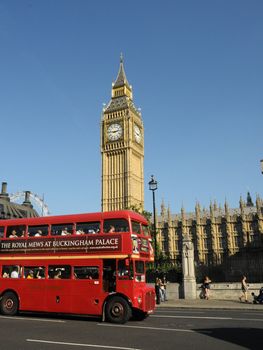 Routemaster bus passing Big Ben