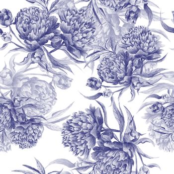 Seamless hand-painted pattern in indigo color for romantic wallpaper, textile, interior design