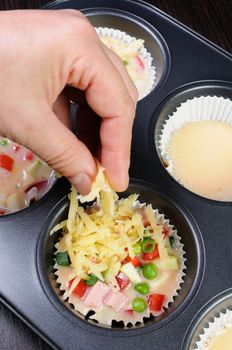 Baked vegetable casserole portion ham with cheese