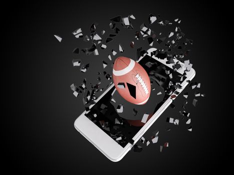 football burst out of the smartphone, technology background