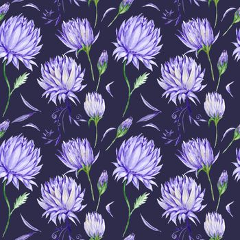 Seamless hand-painted watercolor background with violet buds and petals for wallpaper, event, fabric design, rich and expensive style
