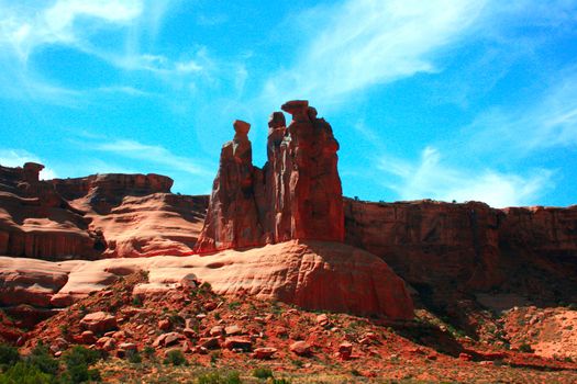 At Park Avenue fantastic rock formations and arches sculpted over millions of years dot the landscape.