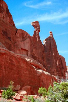 Queen Nefertiti Rock is a classic sandstone hoodoo and famous landmark in Arches National Park in Moab Utah, USA.