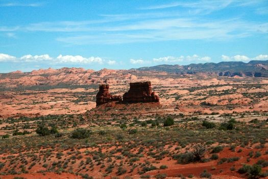 Entrada Sandstone carved for millions of years of weathering result in fantastic shapes in Arches National Park Moab Utah, USA.