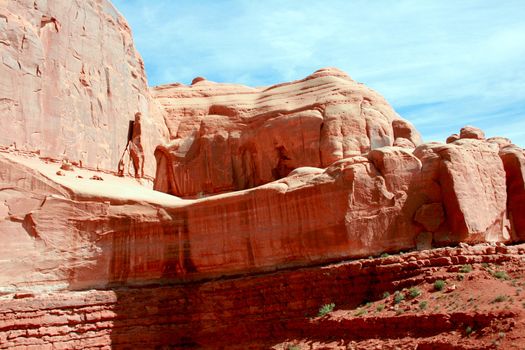 Entrada Sandstone carved for millions of years of weathering result in fantastic shapes in Arches National Park Moab Utah, USA.