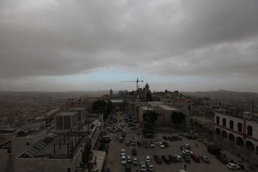 WEST BANK, Bethlehem: A general view of the Palestinian city of Bethlehem, as a sandstorm hits Israel and West Bank, causing air pollution, on January 19, 2016. A low-pressure system over the Mediterranean has driven the dust northeast from Egypt and the Sinai Peninsula.