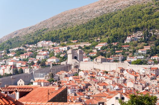 Red tiled rooftops in Dubrovnik Old City in Croatia