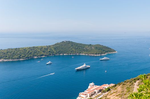 Luxury yachts at the Lokrum Island on Adriatic Sea near Dubrovnik, Croatia