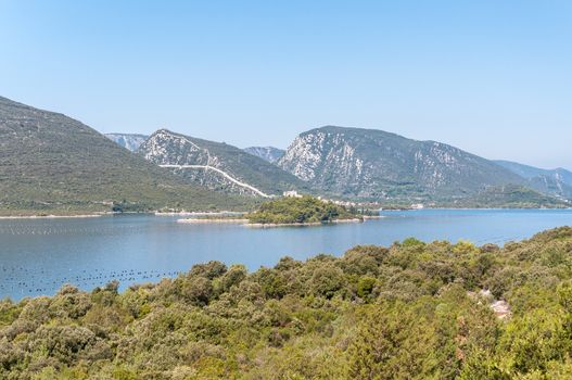 View of the Mali Ston town in Croatia with the world known Ston walls