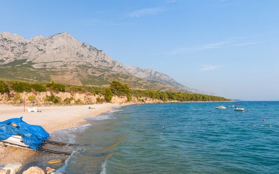 Beach and mountains in Baska Voda, Croatia