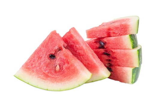 Watermelon pieces isolated on white background with clipping path