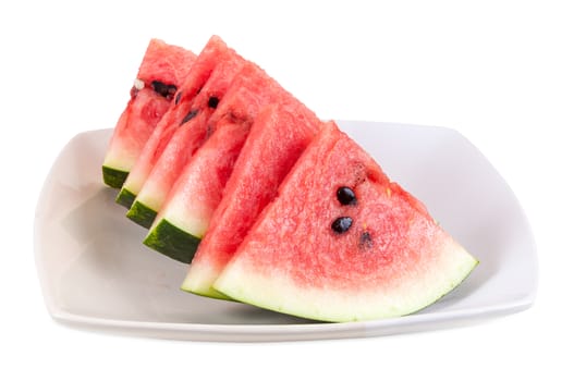Watermelon pieces on a plate isolated on white background with clipping path