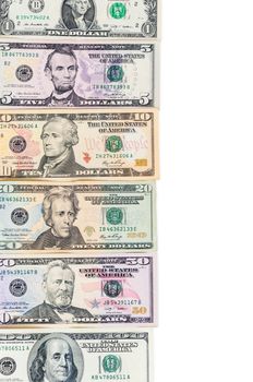 Set of dollar banknotes on white background on white background with clipping path