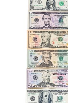 Set of dollar banknotes on white background on white background with clipping path