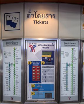 Bangkok, Thailand - January 18, 2016 : Ticket machine of the BTS skytrain, the machine accept only coin of thai money (bath). On the board will show all of the stations along with the cost of the ticket. Daily passengers of BTS skytrain is around 700,000