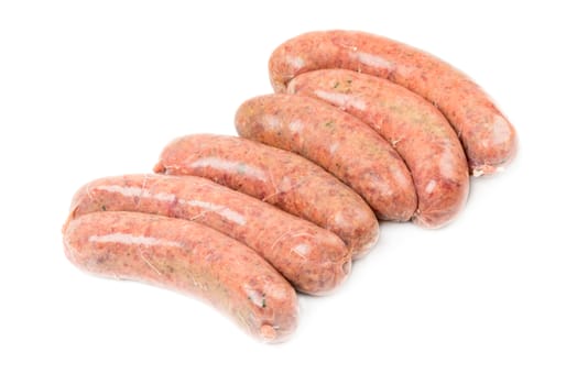 Raw homemade sausages isolated on white