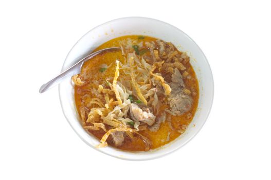 Northern Style Curry Noodle Soup with meat, Thai food