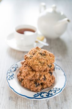 Oatmeal cookies on the plate with the decorations