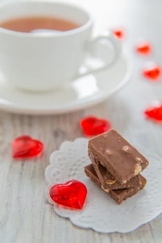 Chocolate and tea on St. Valentine day