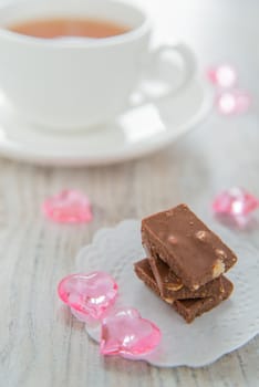 Chocolate and tea on St. Valentine day