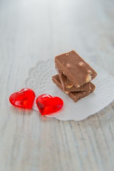 St. Valentine's day chocolate with two red hearts