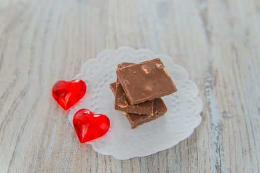 St. Valentine's day chocolate with two red hearts