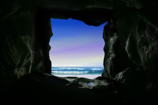 Ocean view from cave hole