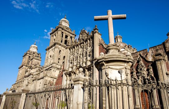 Scenic view of Cathedral Metropolitana and a cross, Mexico city, Mexico