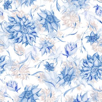 Seamless watercolor background with beautiful flowers for textile design