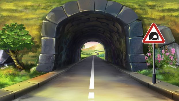 Digital painting of the Mountain tunnel.