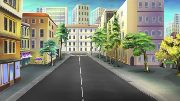 Digital painting of the city streets.